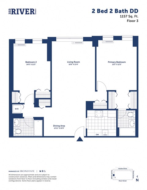 the floor plan of 2 bed 2 bath dd